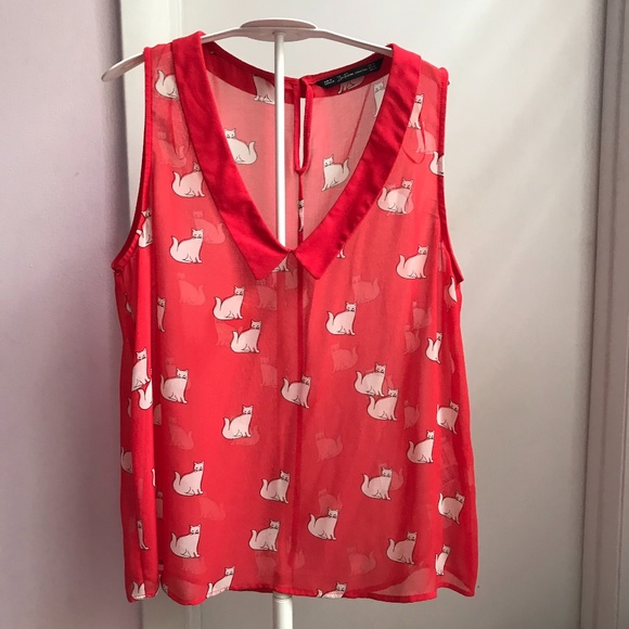 Zara Tops - 🌀SALE🌀 Zara Sheer Orange Cat Print Top